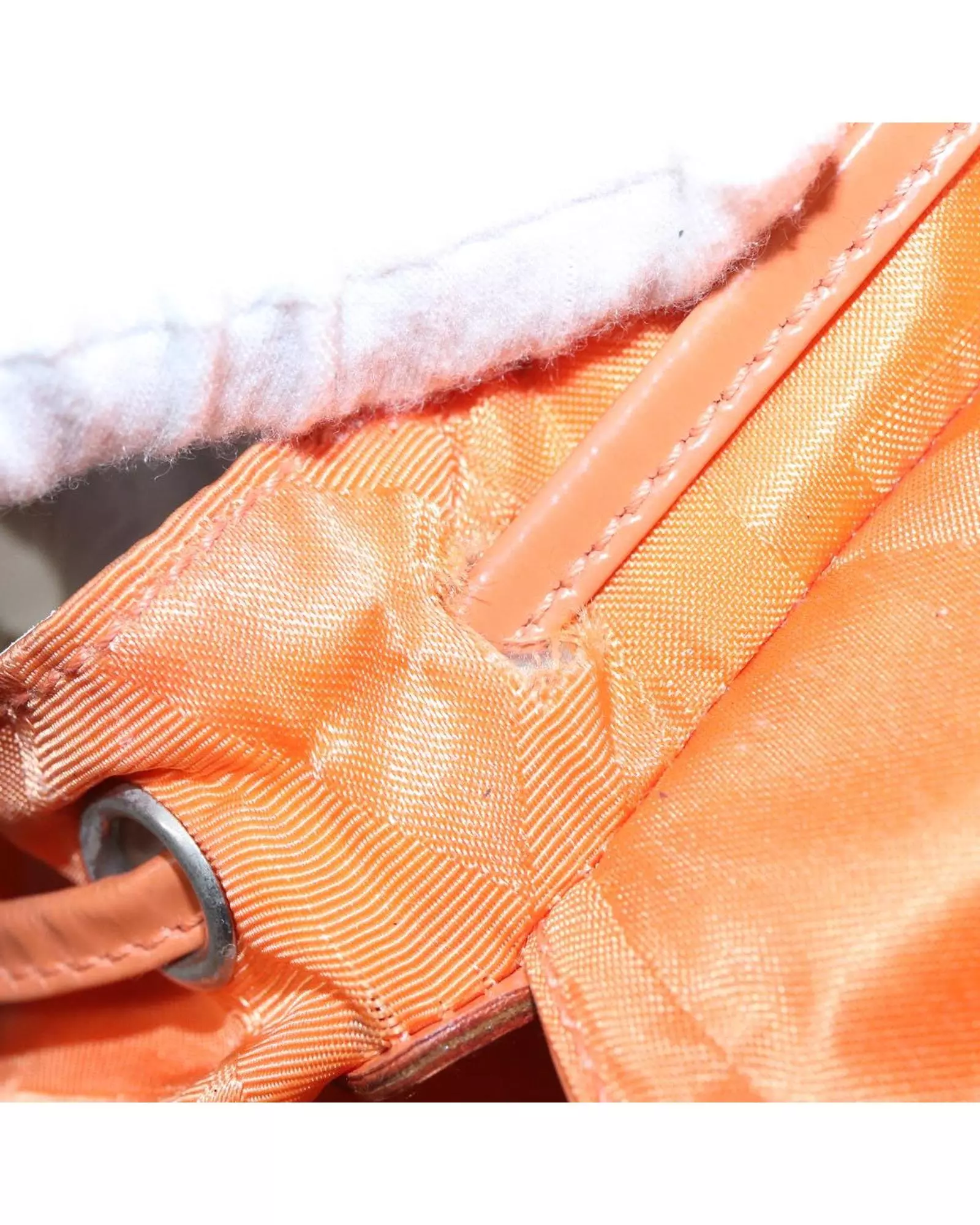 Preloved Drawstring Backpack Leather Trim Women - Orange alternative image