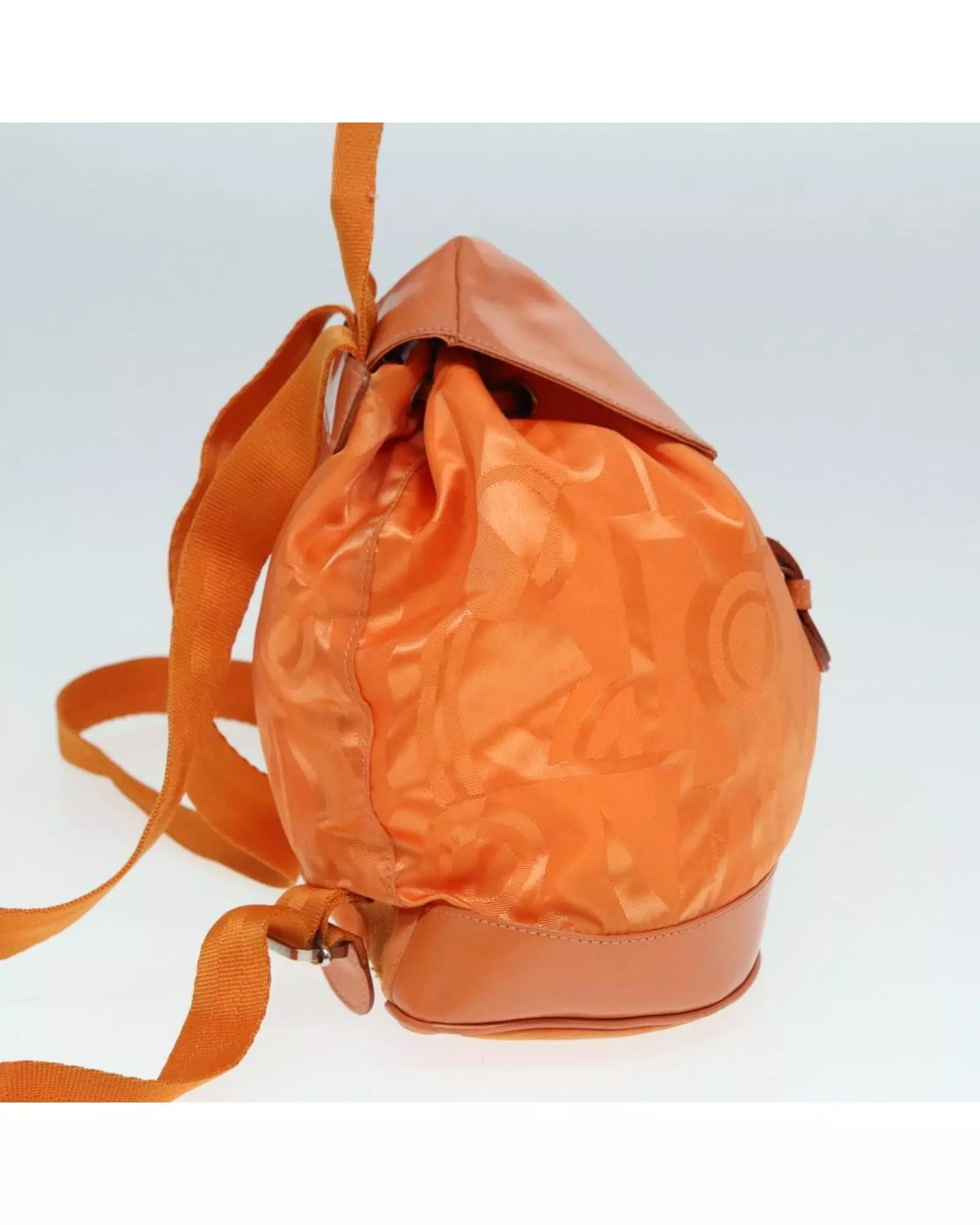 Preloved Drawstring Backpack Leather Trim Women - Orange alternative image