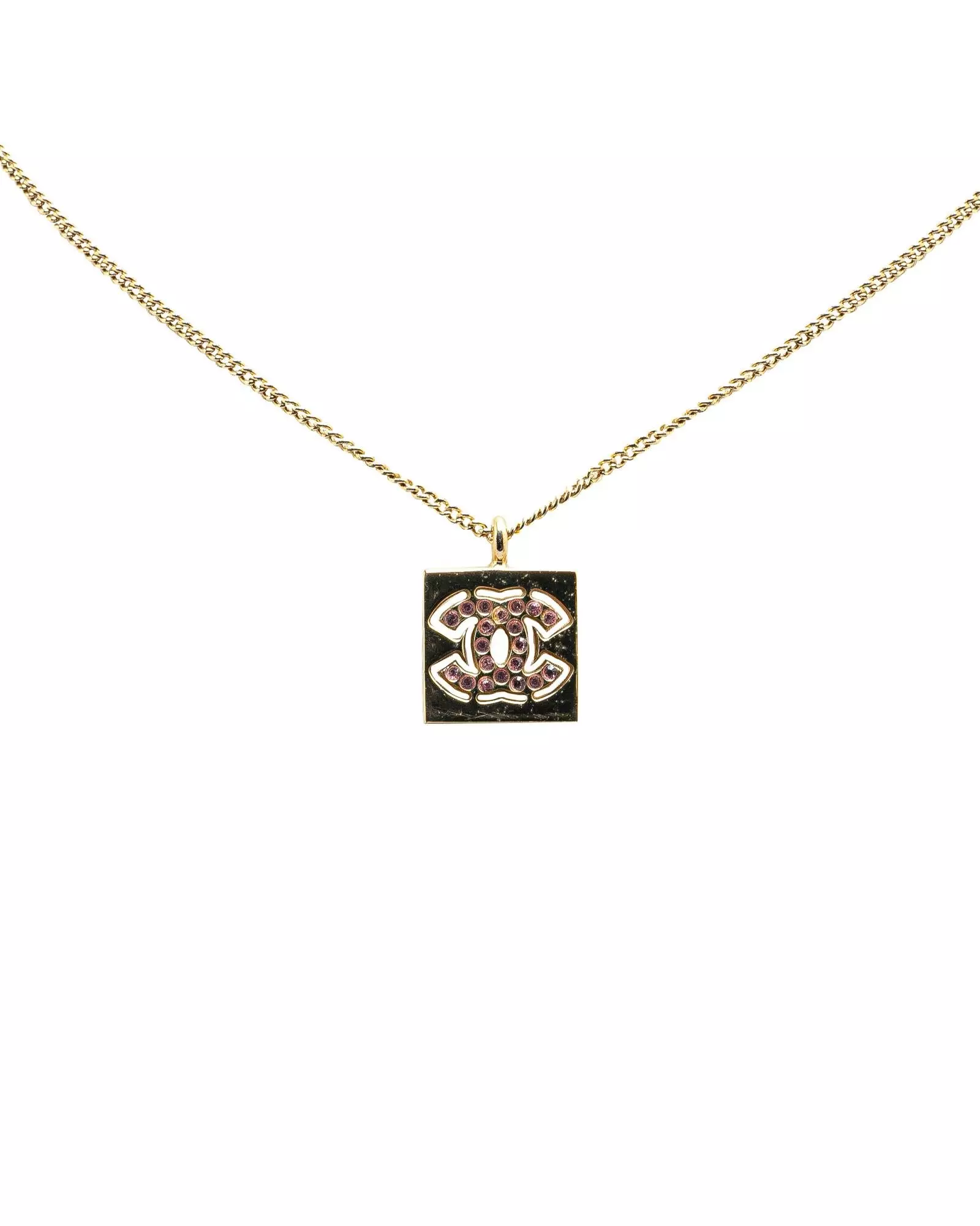 Preloved CC Logo Pendant Necklace Square Style Wo - Gold Costume alternative image
