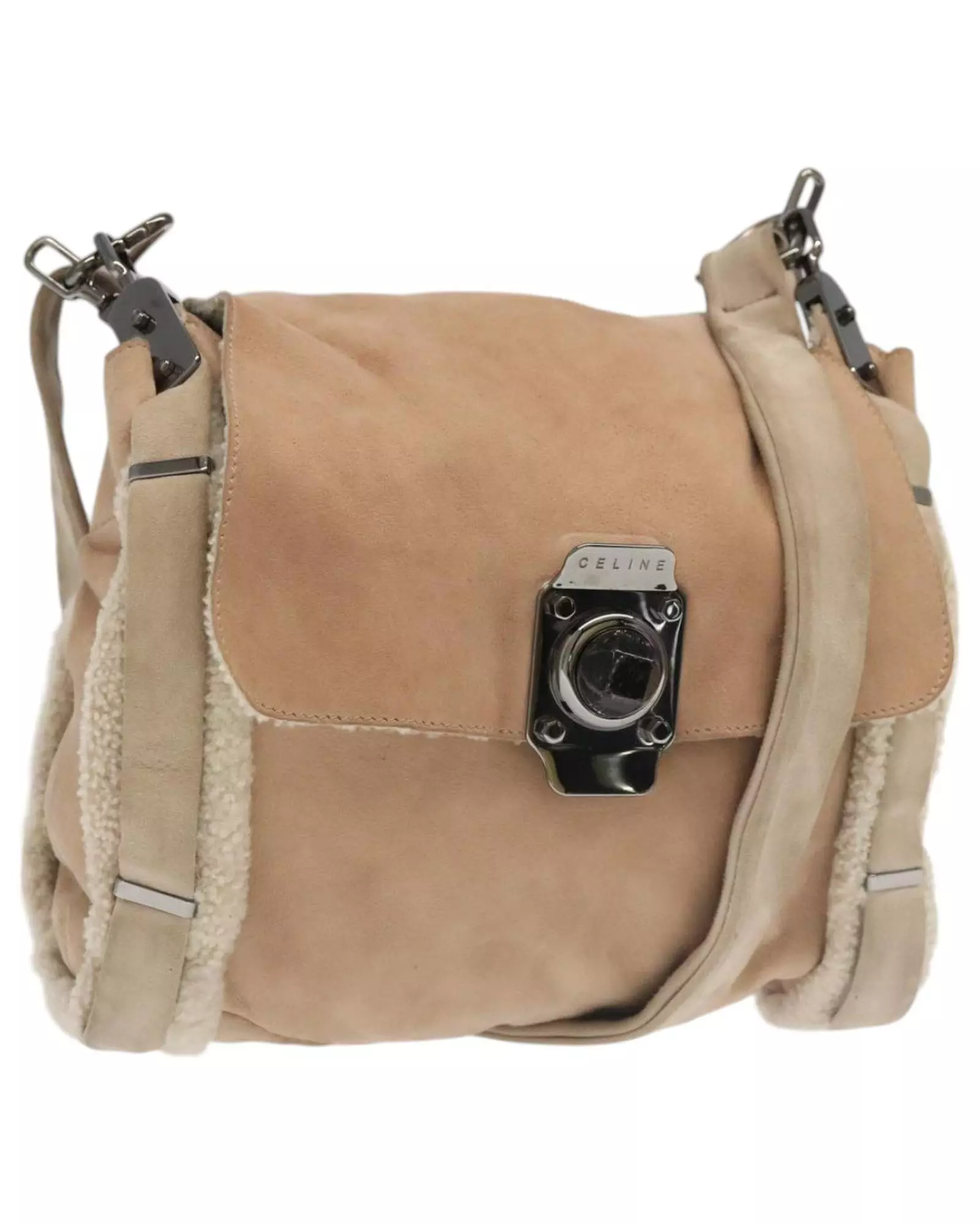 Preloved Suede Shearling Shoulder Bag Women - Beige alternative image