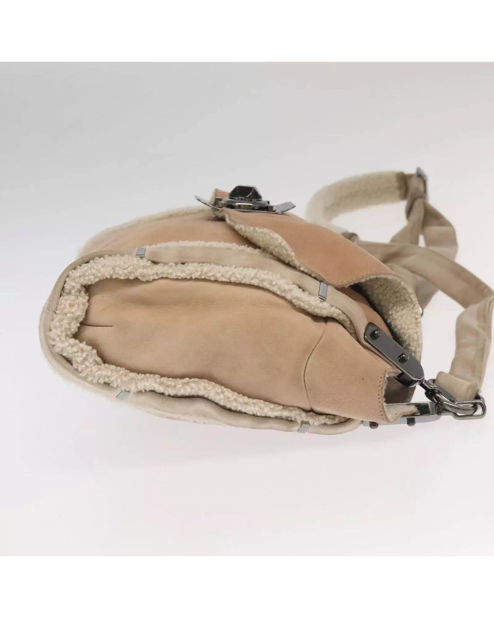 Preloved Suede Shearling Shoulder Bag Women - Beige alternative image