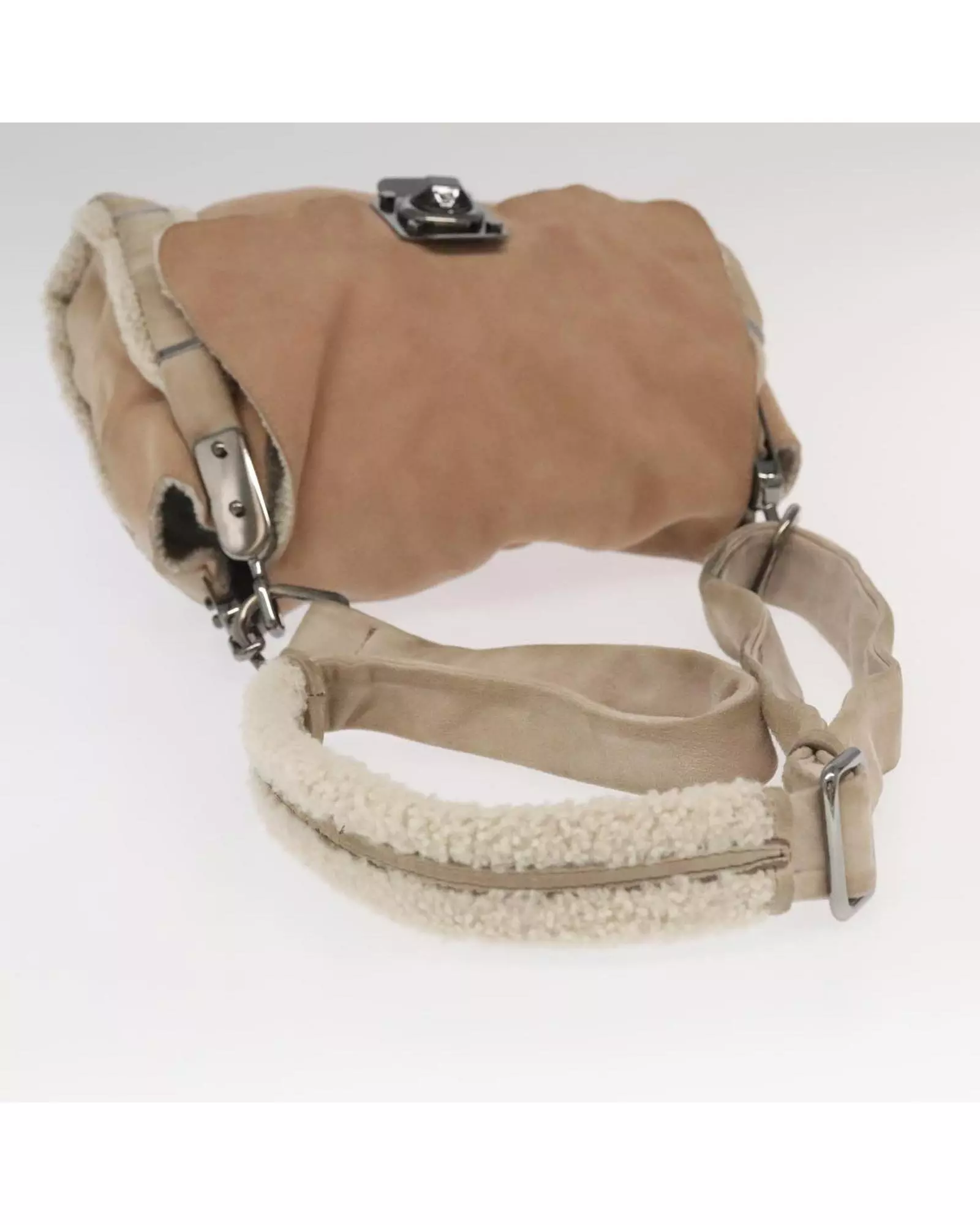 Preloved Suede Shearling Shoulder Bag Women - Beige alternative image