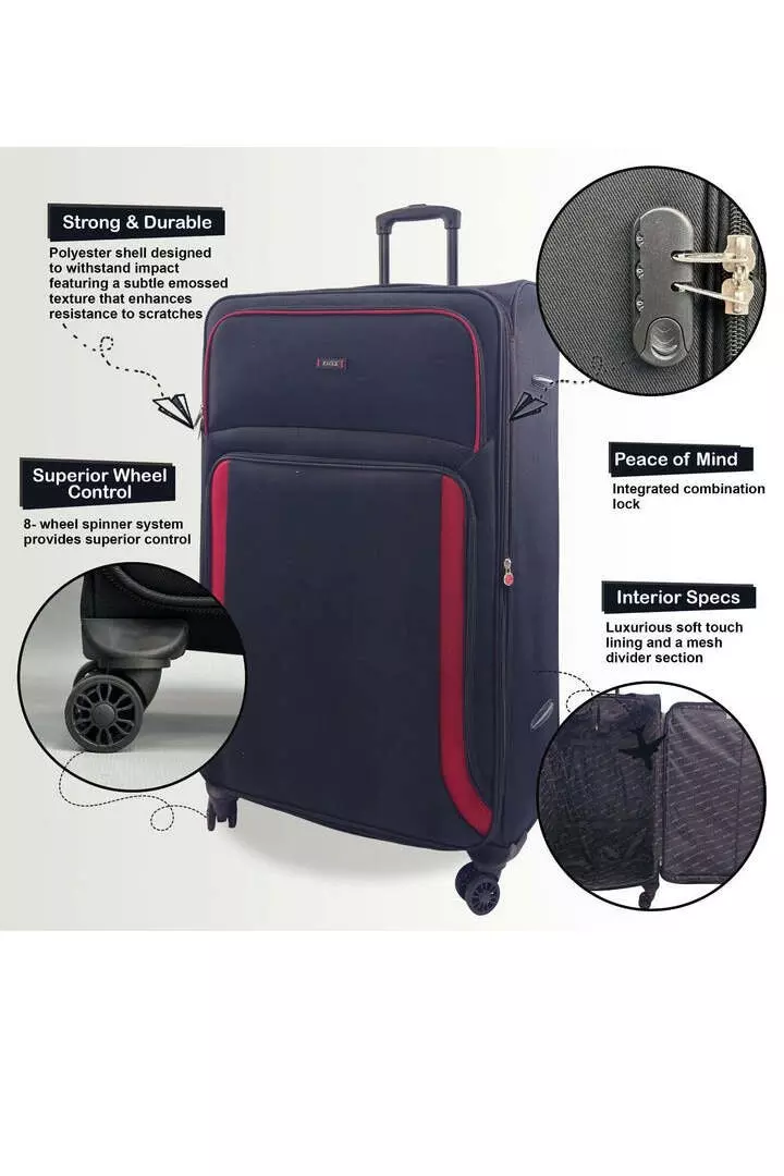 True black Soft 3 pcs Luggage 8 Wheel Light Travel Suitcase Set alternative image