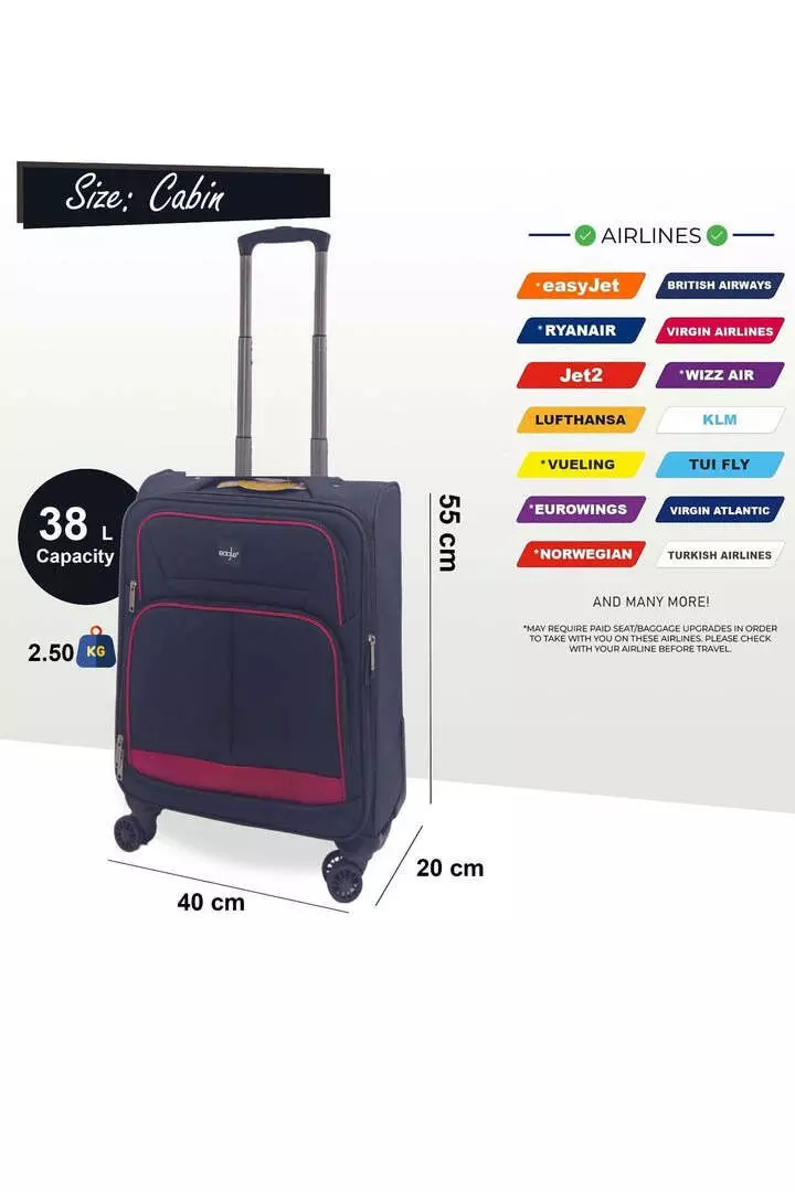 True black Soft 3 pcs Luggage 8 Wheel Light Travel Suitcase Set alternative image