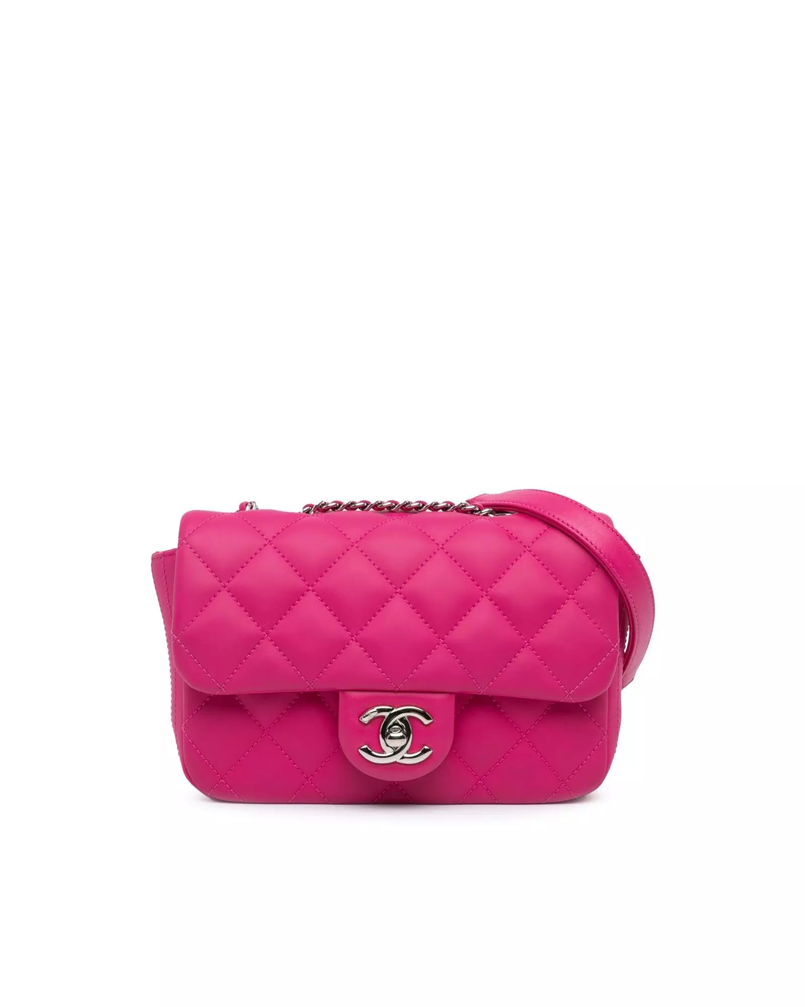 Preloved Mini Quilted Lambskin Leather Crossbody Bag Pink Authentic Mini Flap Bag Pink Lambskin Leather Mini Flap Bag Pink Karen Millen