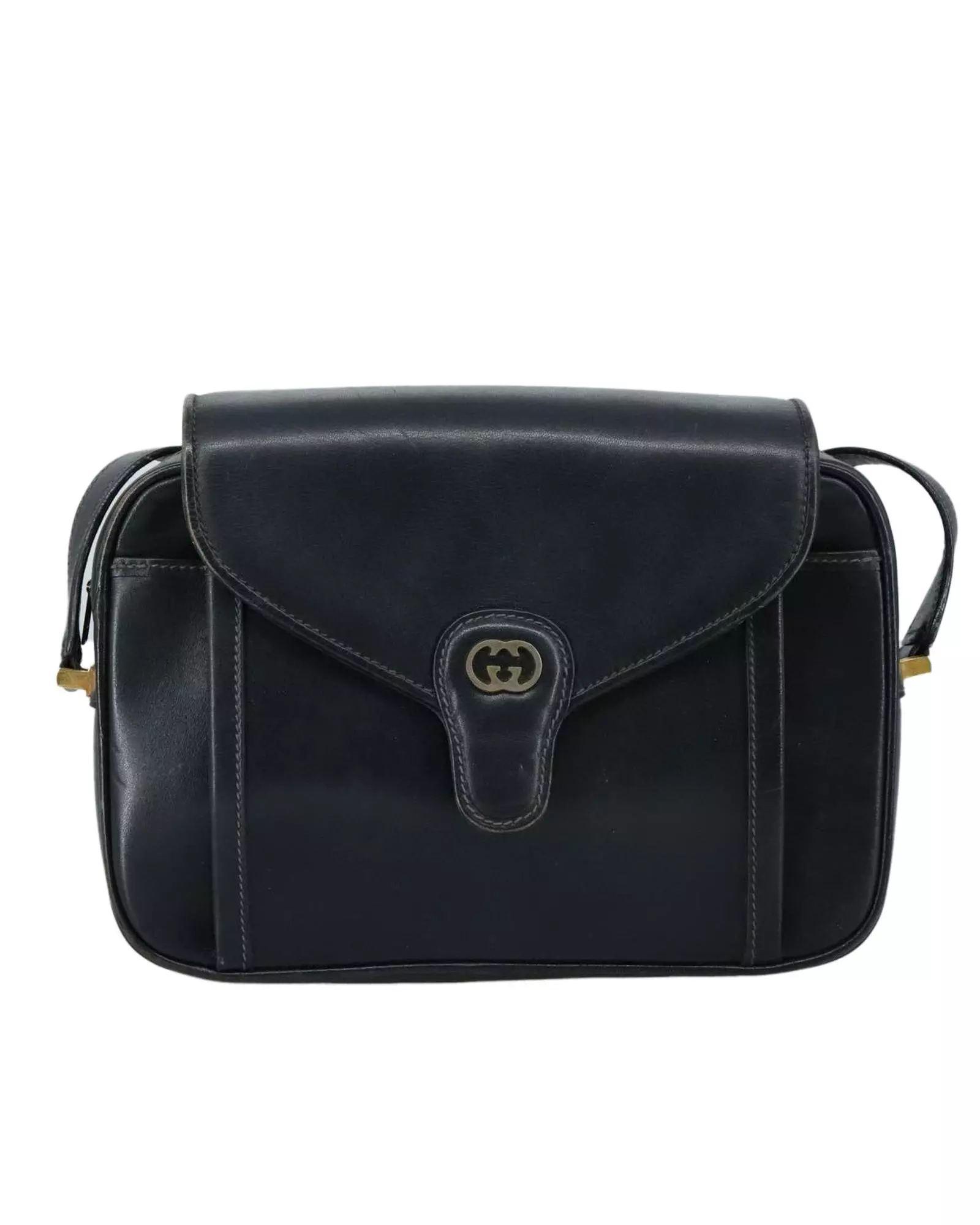 Preloved Vintage Leather Shoulder Bag Women - Navy alternative image