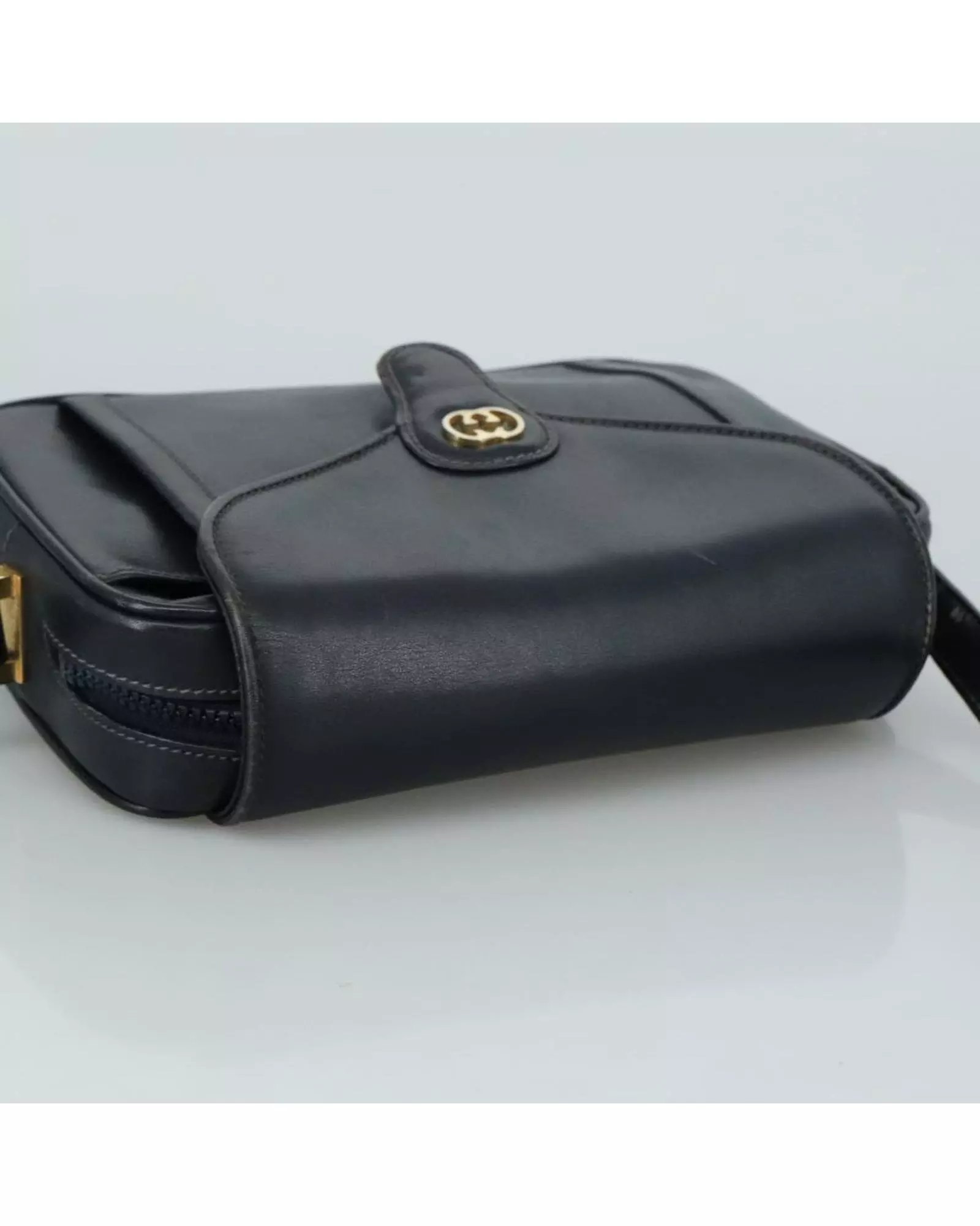Preloved Vintage Leather Shoulder Bag Women - Navy alternative image