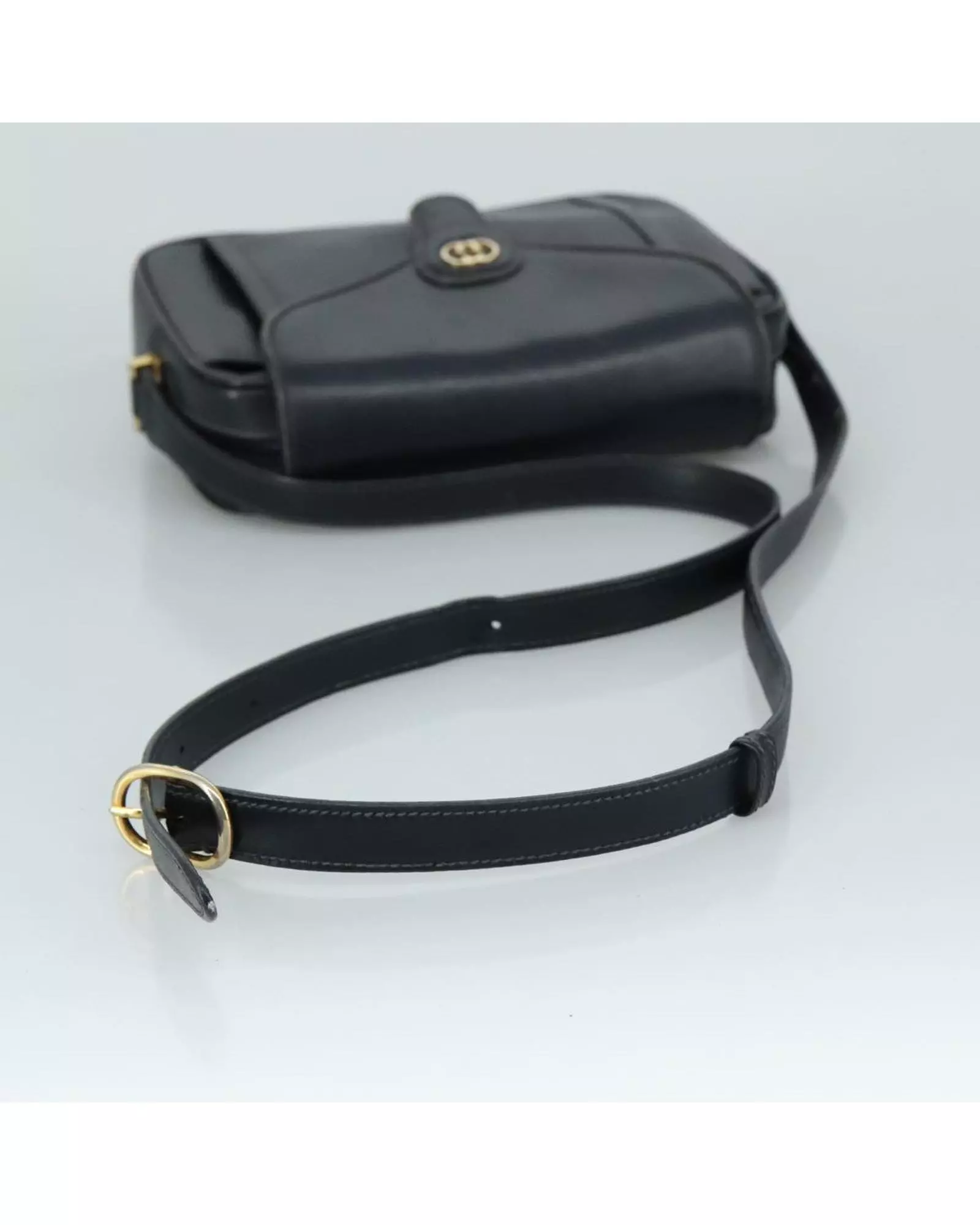 Preloved Vintage Leather Shoulder Bag Women - Navy alternative image