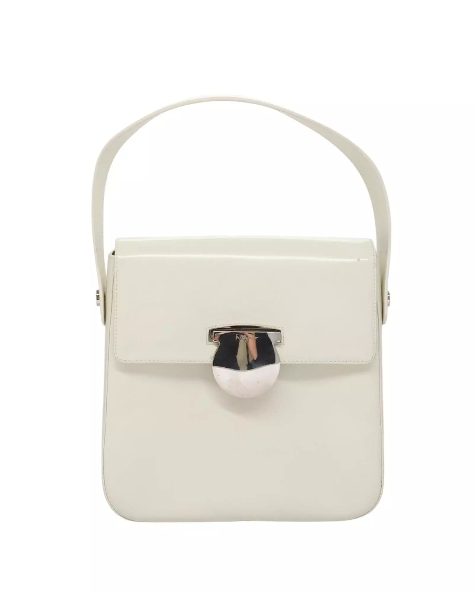 Preloved Top Handle Leather Bag Classic Style Wo - White Handbags alternative image