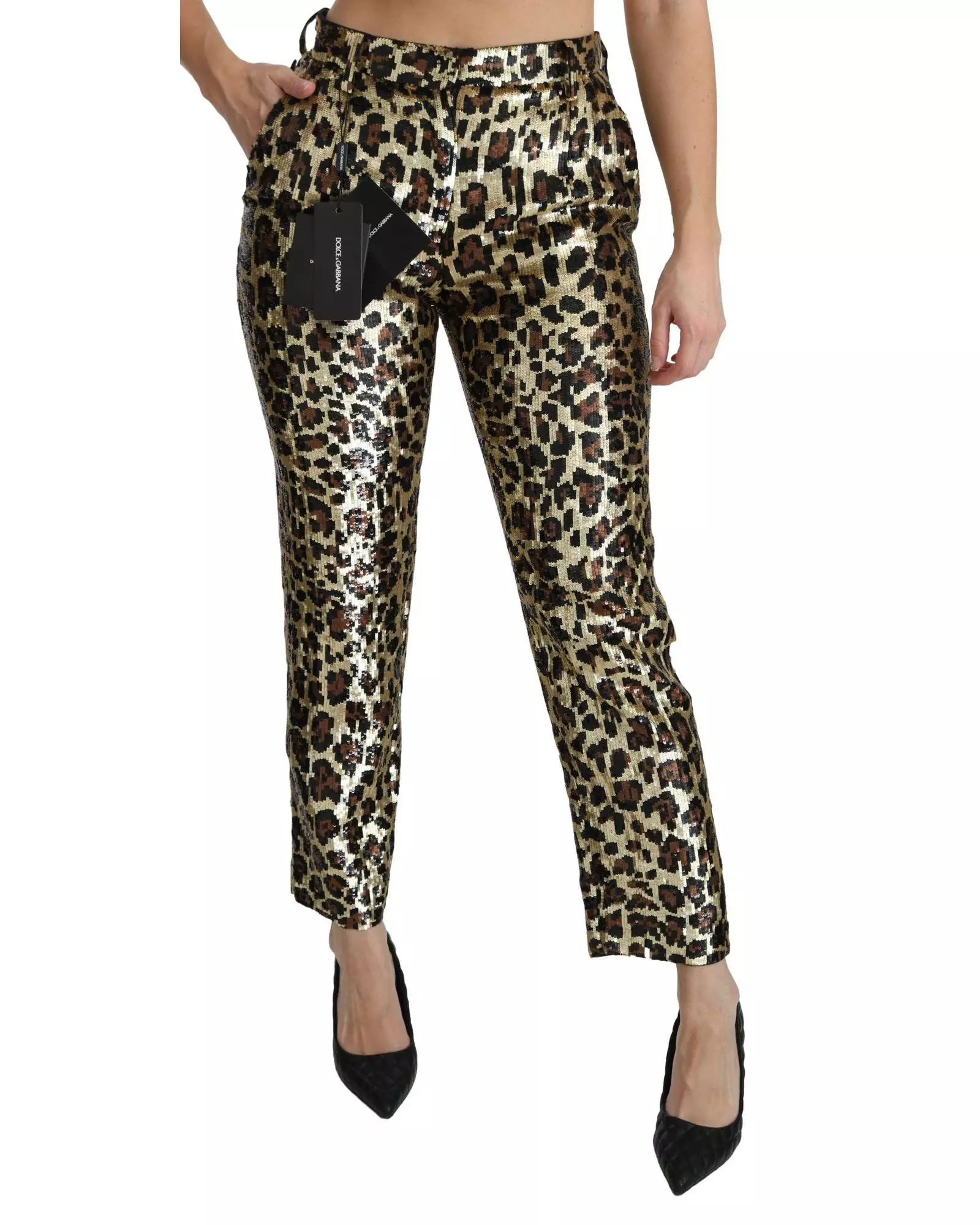 【VIP価格】DOLCE & GABBANA Leopard Sequin Pants Dolce & Gabbana Leopard-Print Drawstring Pants | Sendegaro US