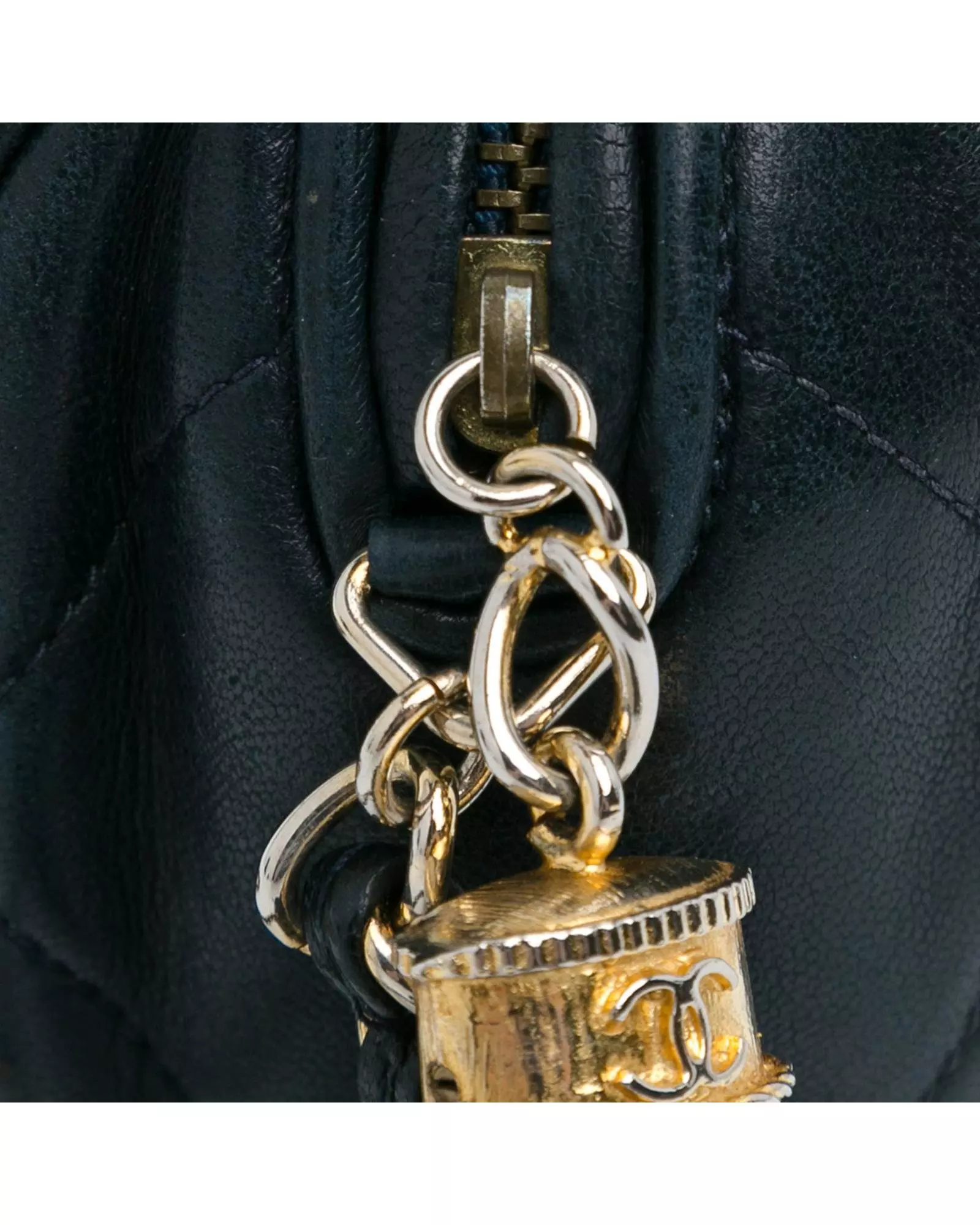 Preloved Vintage Quilted Leather Bag Chain Strap Wo - Blue Shoulder alternative image