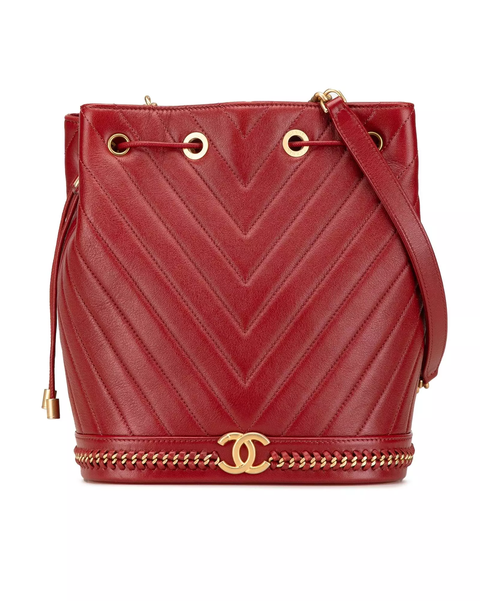 Preloved Chevron Quilted Leather Bucket Wo - Red Bucket Bags alternative image