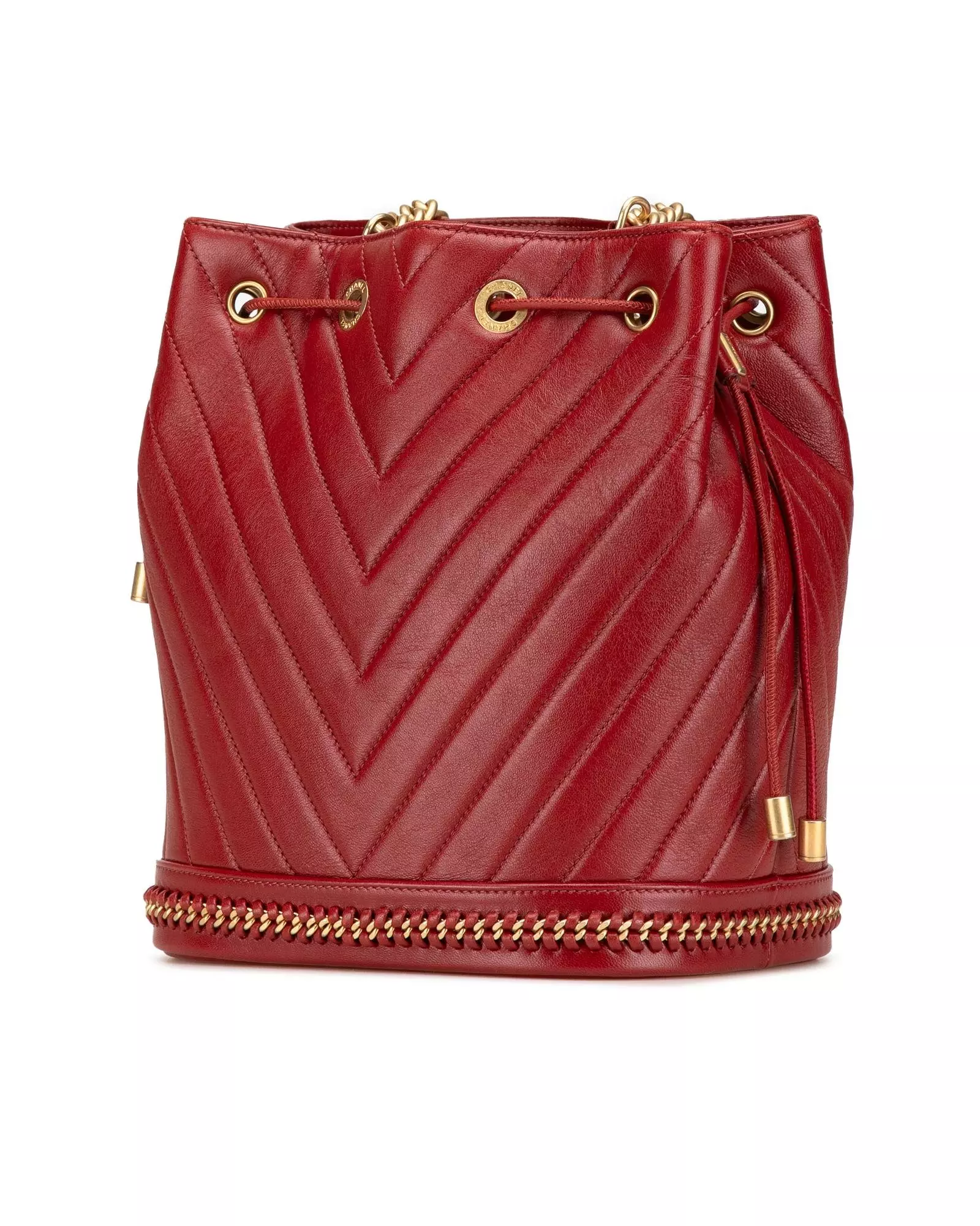 Preloved Chevron Quilted Leather Bucket Wo - Red Bucket Bags alternative image