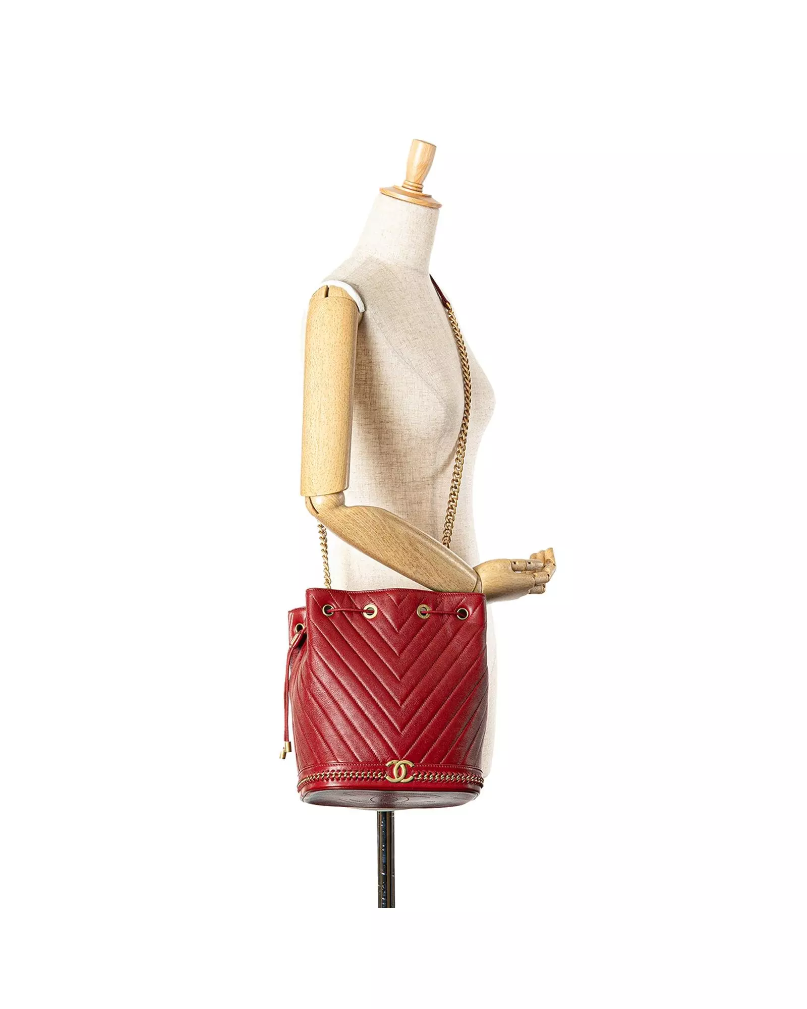 Preloved Chevron Quilted Leather Bucket Wo - Red Bucket Bags alternative image