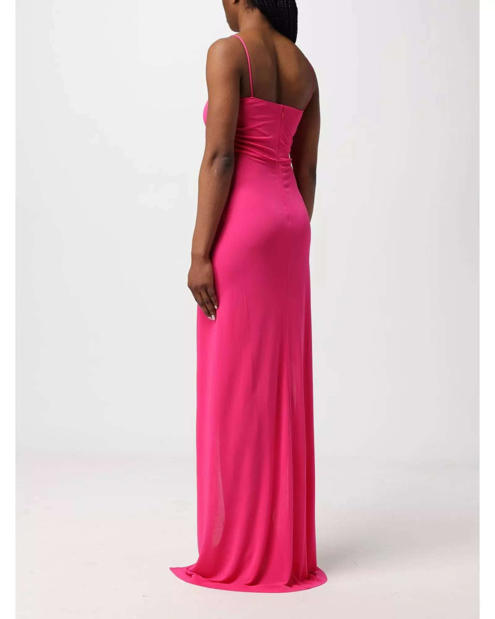 PINKO Knotted Jersey Maxi Dress High Slit- Fuchsia Dresses