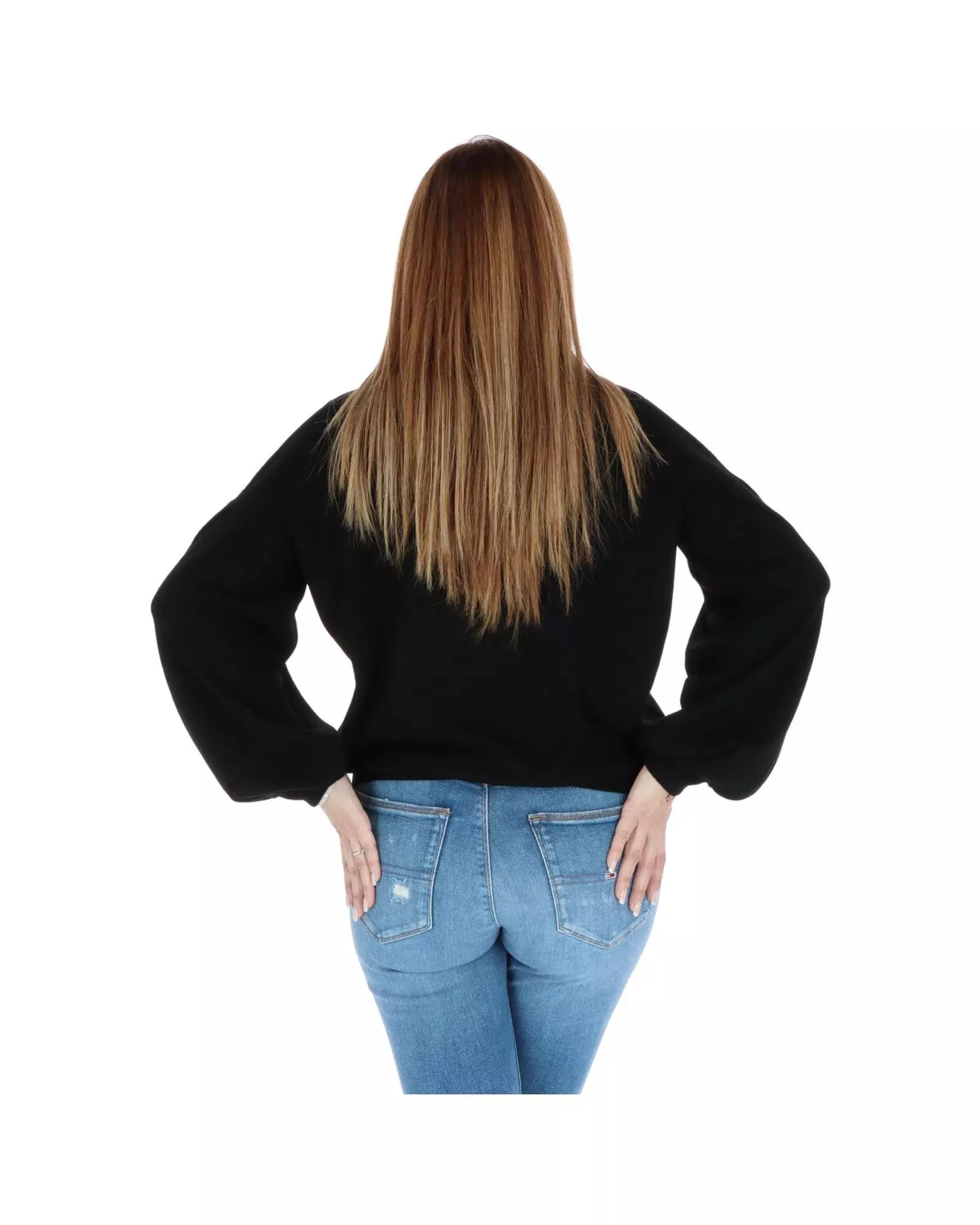 VNeck Balloon Sleeve Sweater Wo - Black Knitwear alternative image
