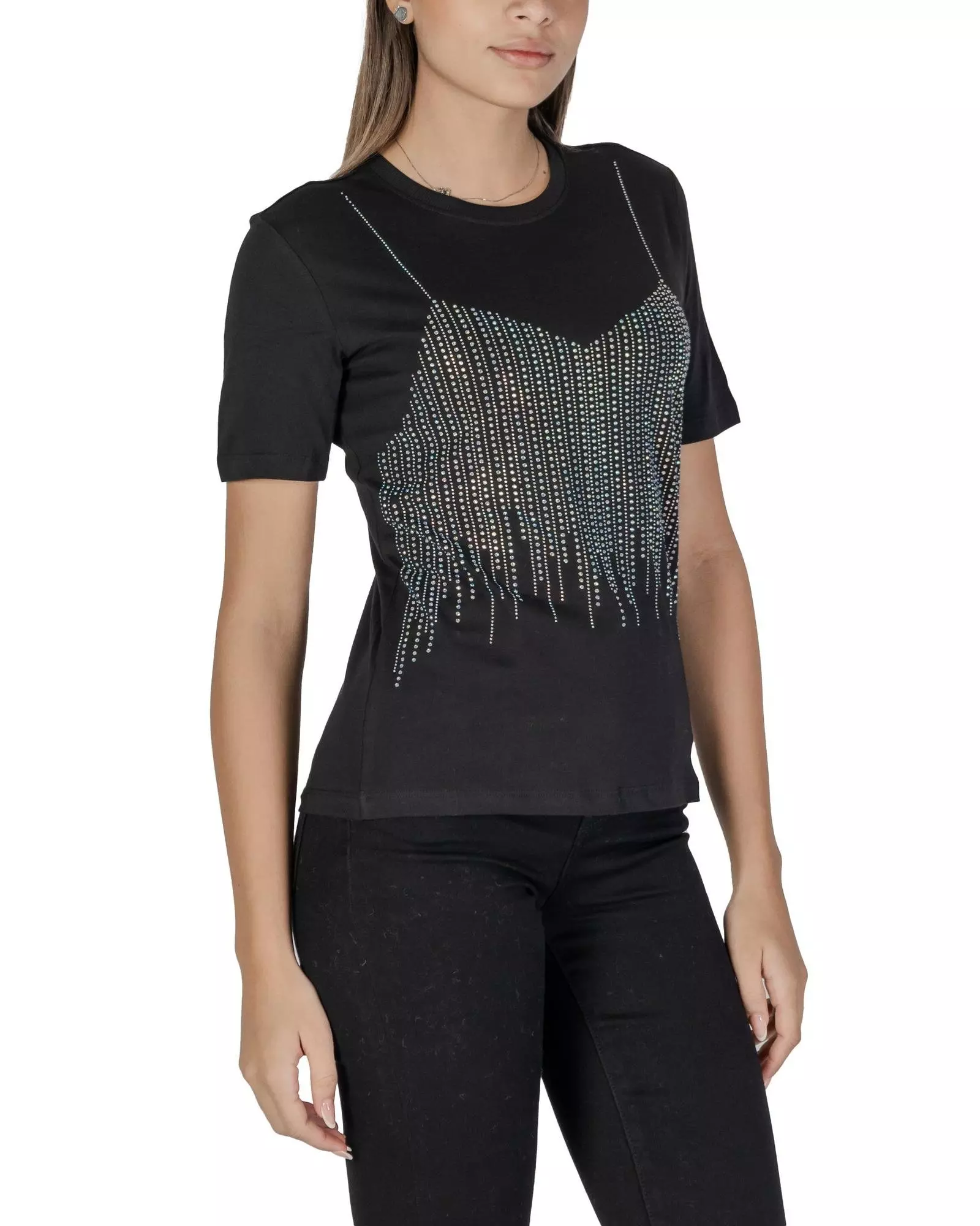 Only Rhinestone Bodice TShirt Wo - Black Tops | Karen Millen