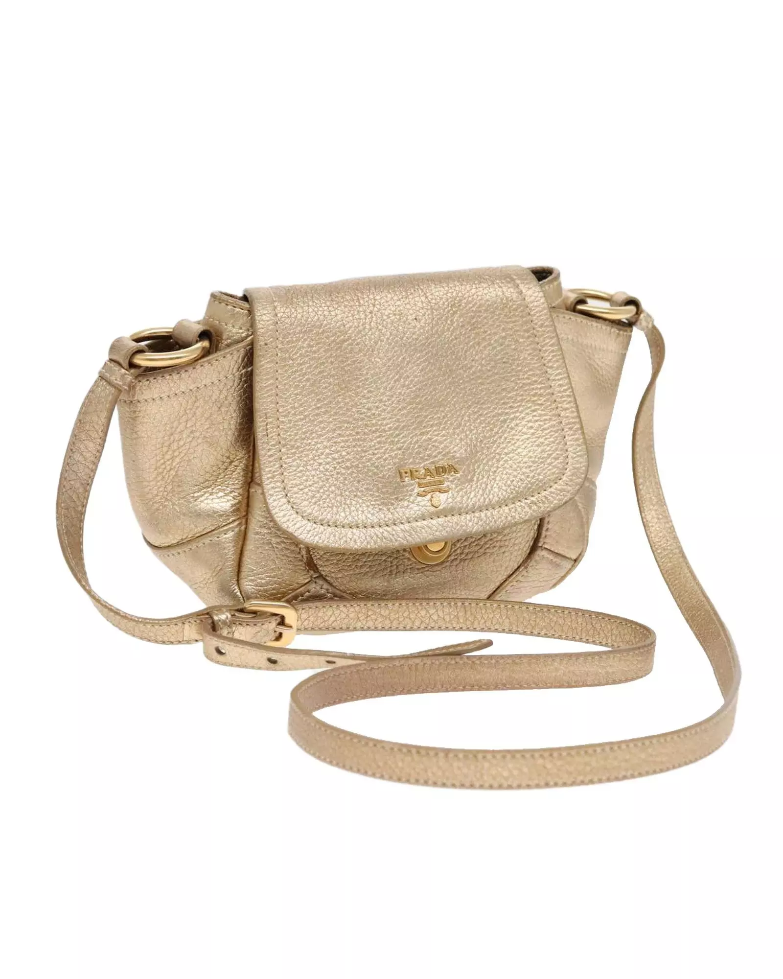 Preloved Metallic Leather Crossbody Bag Women - Gold Shoulder Bags alternative image