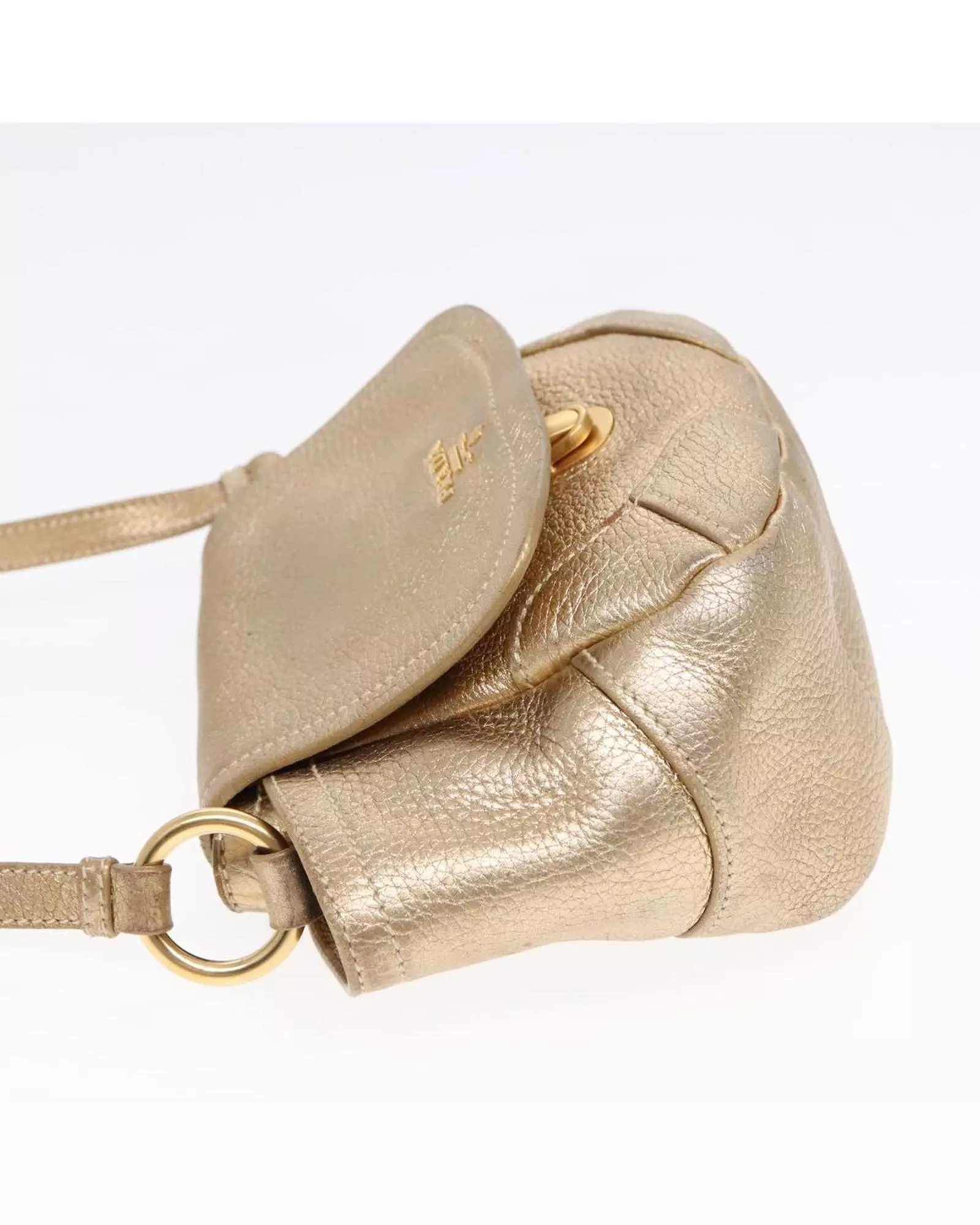 Preloved Metallic Leather Crossbody Bag Women - Gold Shoulder Bags alternative image