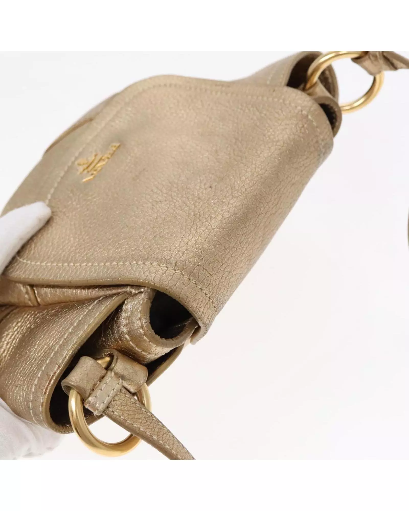 Preloved Metallic Leather Crossbody Bag Women - Gold Shoulder Bags alternative image
