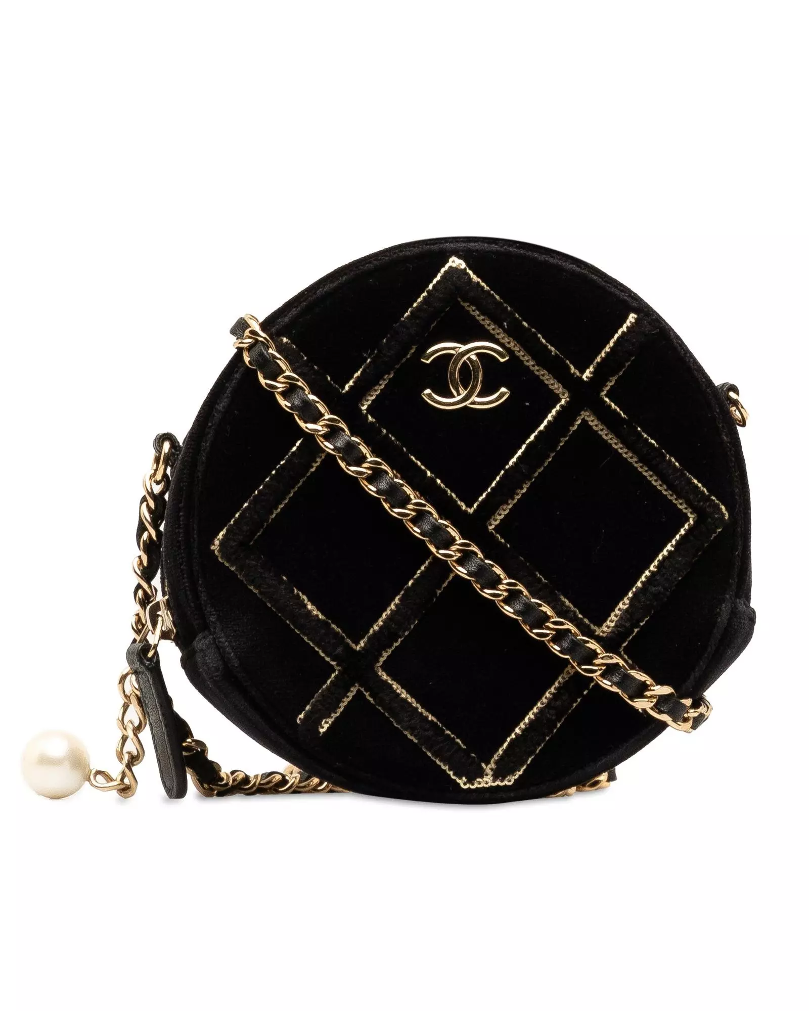 Preloved Round Velvet Bag Quilted Style Women - Black Crossbody Bags alternative image