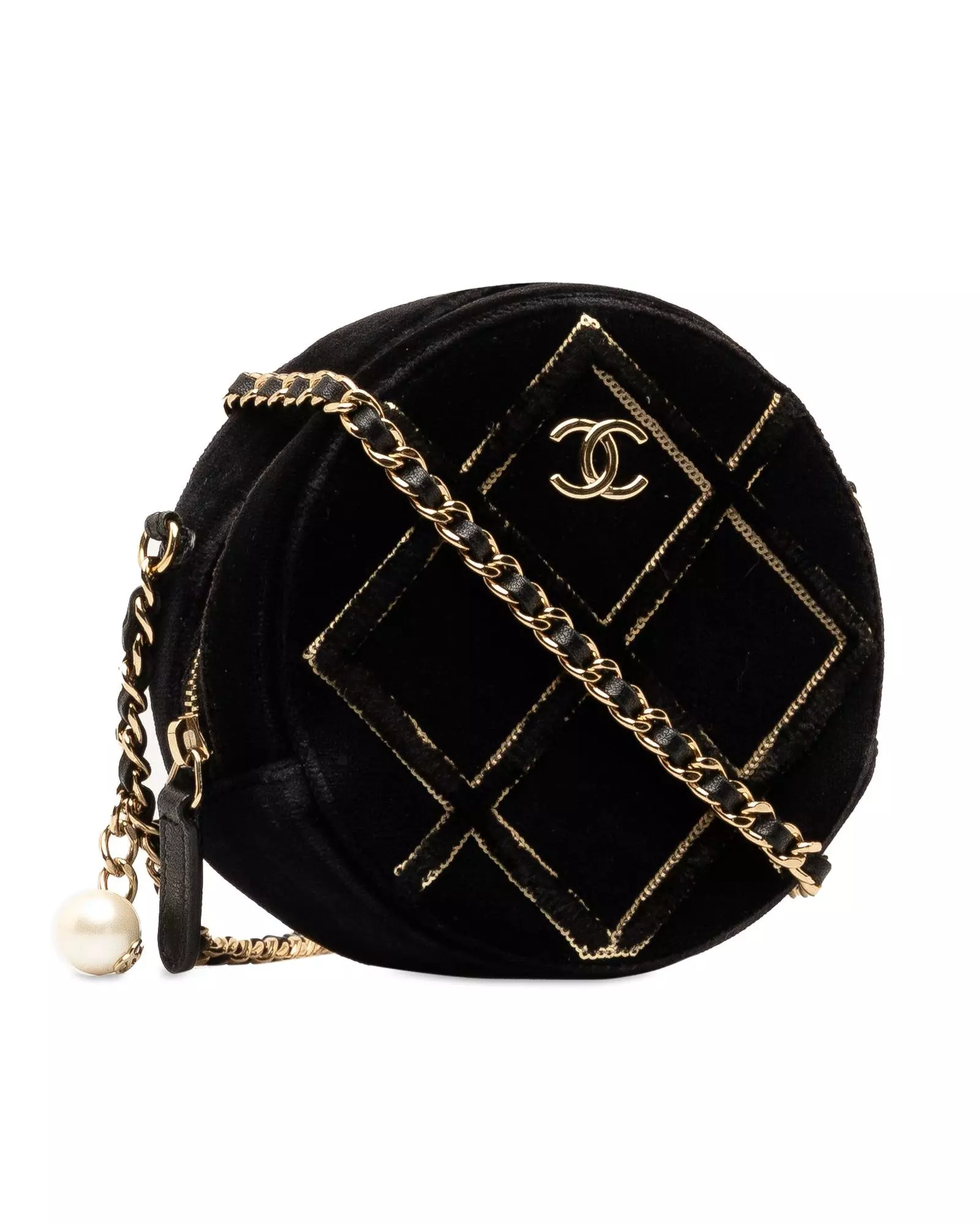 Preloved Round Velvet Bag Quilted Style Women - Black Crossbody Bags alternative image