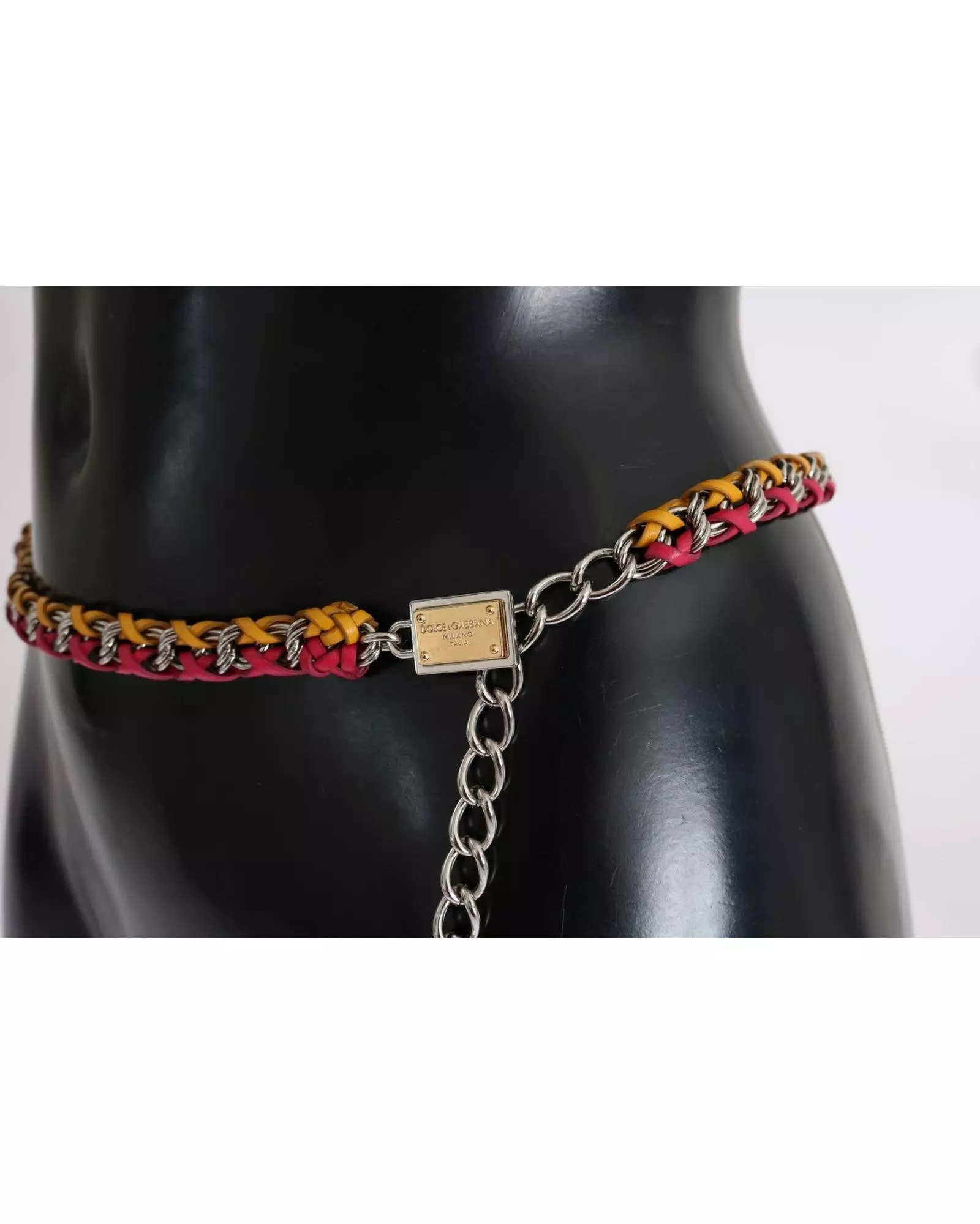 Multi Braided Leather Chain Belt RedYellow Wo - Multicolor alternative image