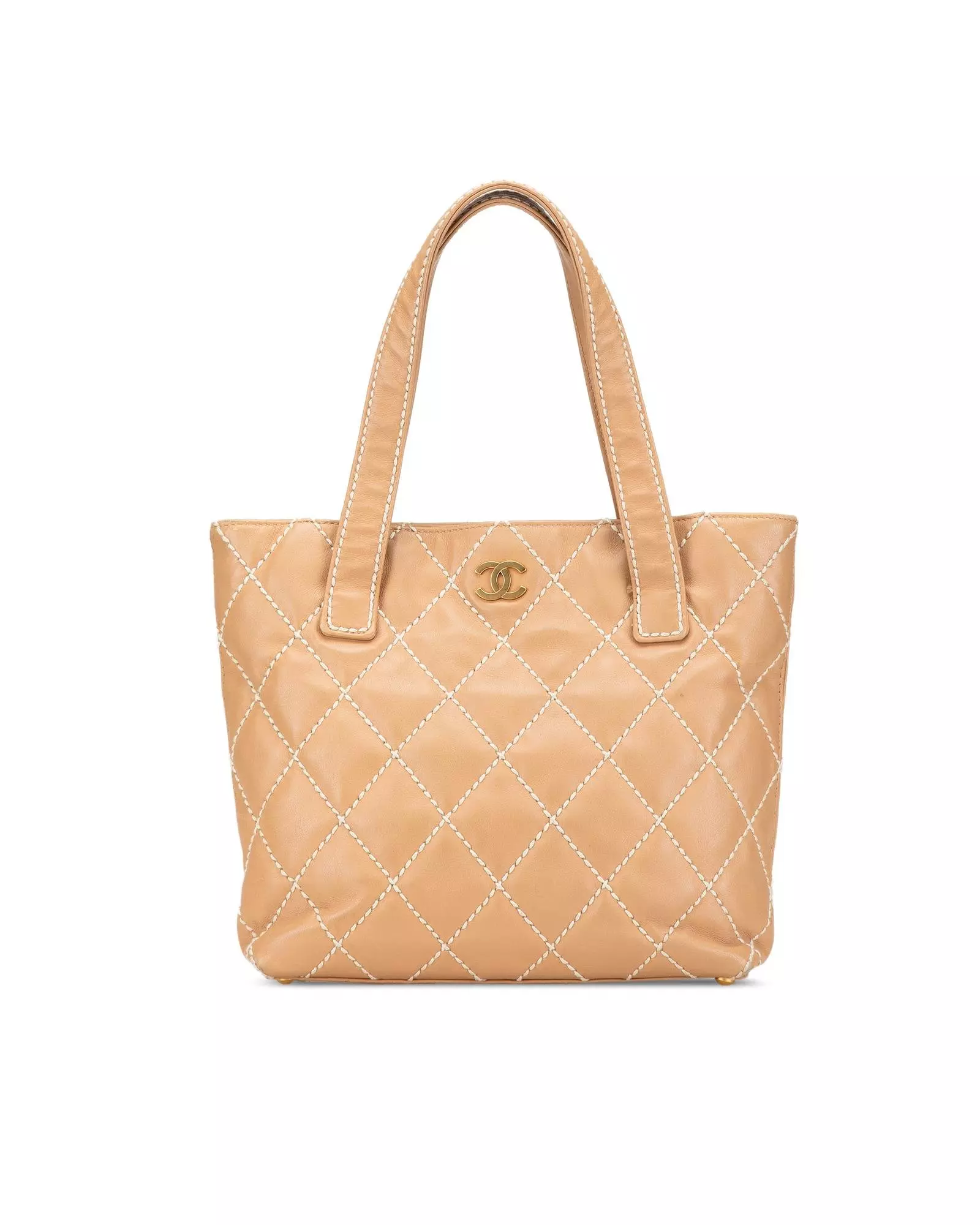 Preloved Quilted Leather Tote Beige Leather Tote Bag Wo - Brown alternative image