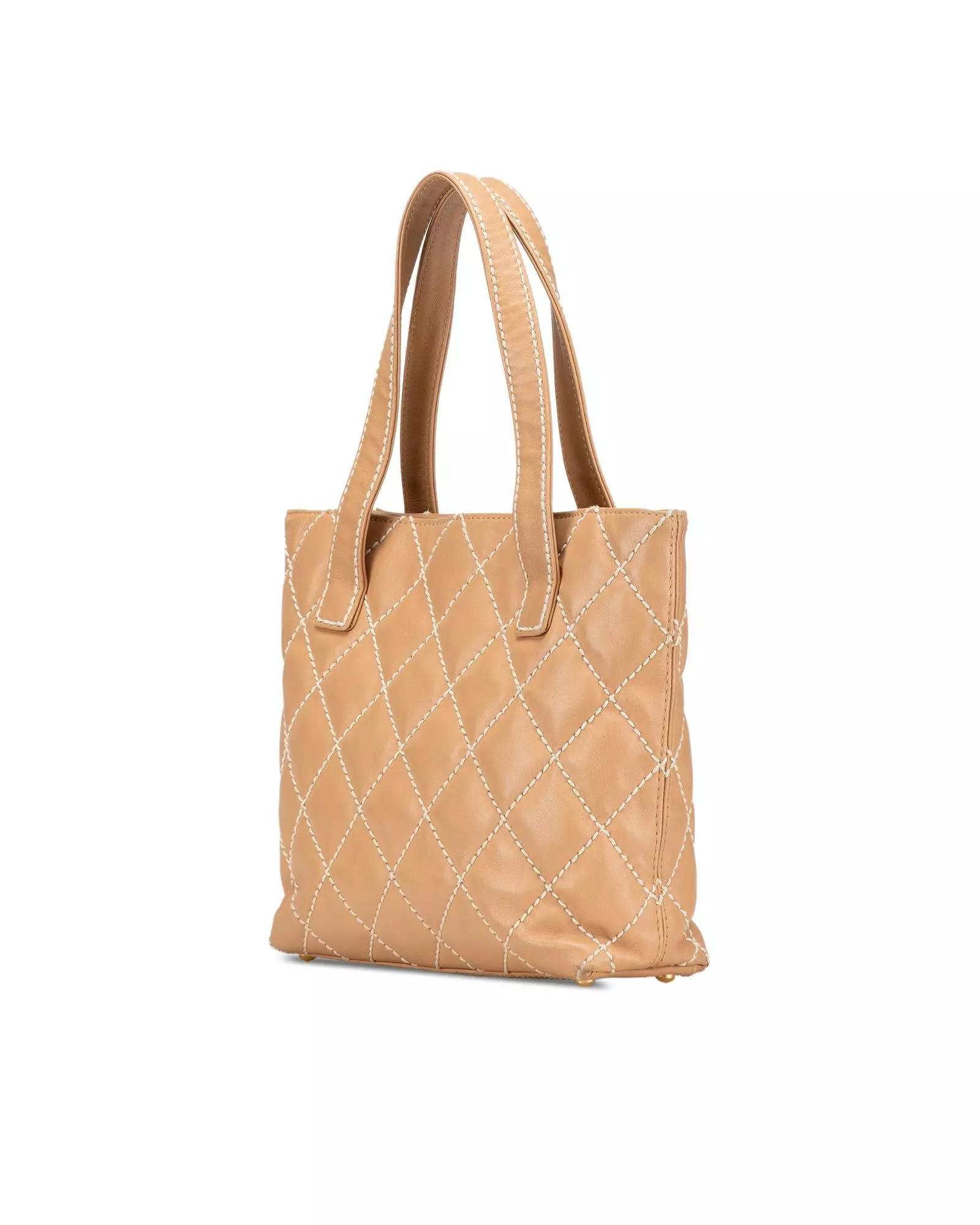 Preloved Quilted Leather Tote Beige Leather Tote Bag Wo - Brown alternative image