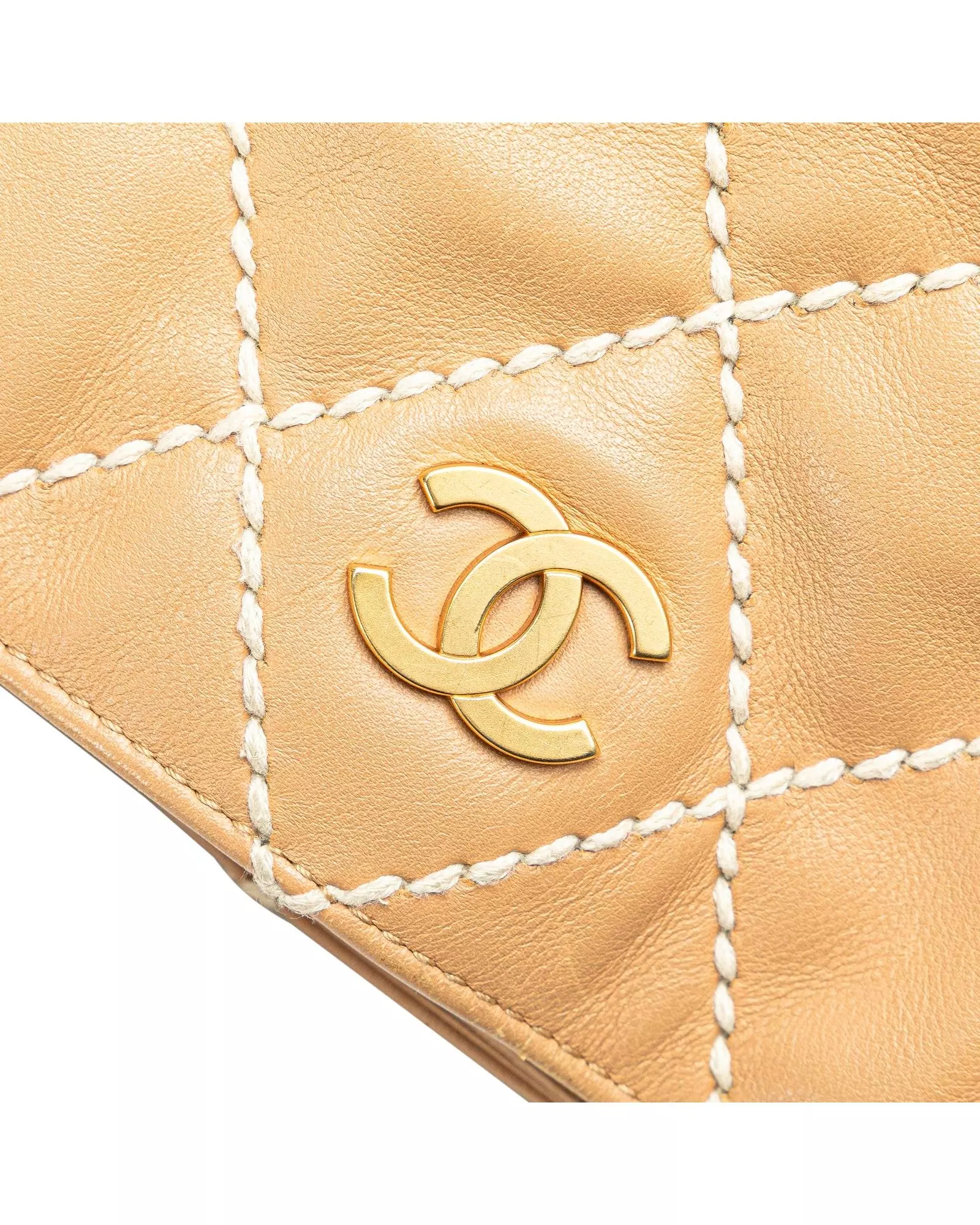 Preloved Quilted Leather Tote Beige Leather Tote Bag Wo - Brown alternative image