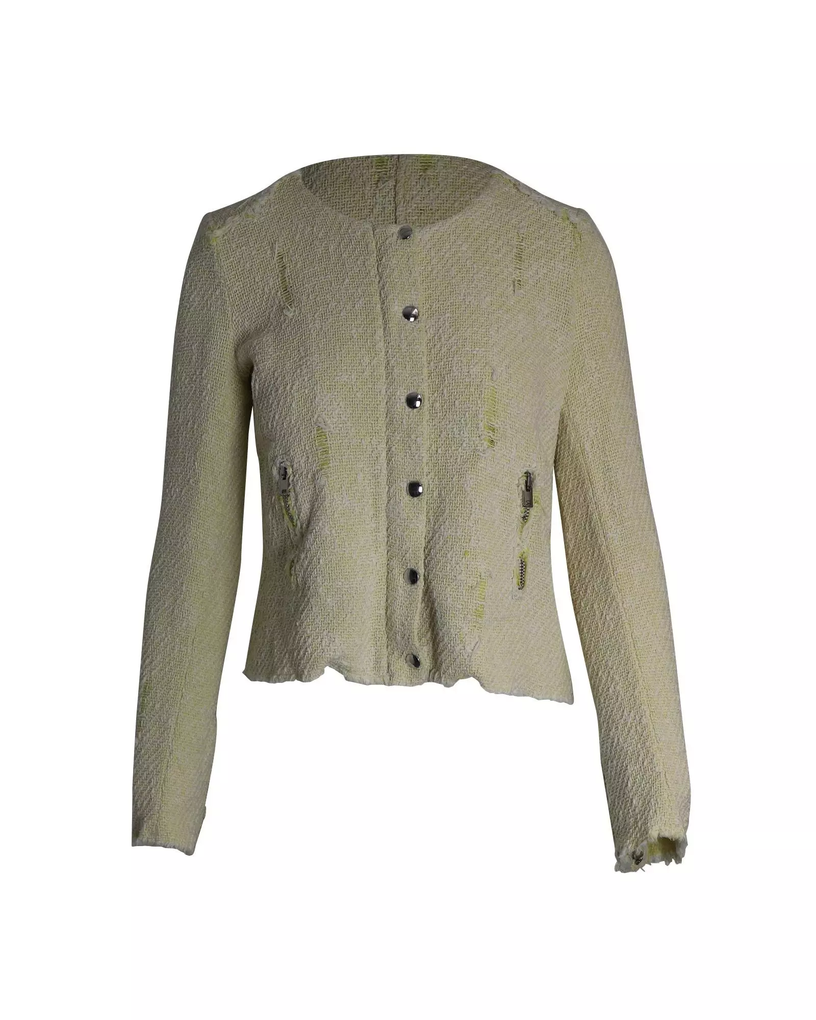 Preloved Tweed Jacket Button Closure Frayed Edges Wo - Yellow alternative image