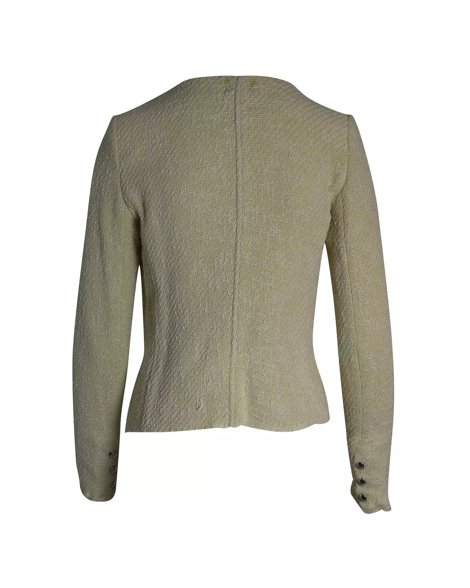 Preloved Tweed Jacket Button Closure Frayed Edges Wo - Yellow alternative image